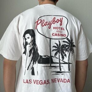 PLAYBOY Las Vegas Nevada Graphics White Heavyweight Tee Shirt